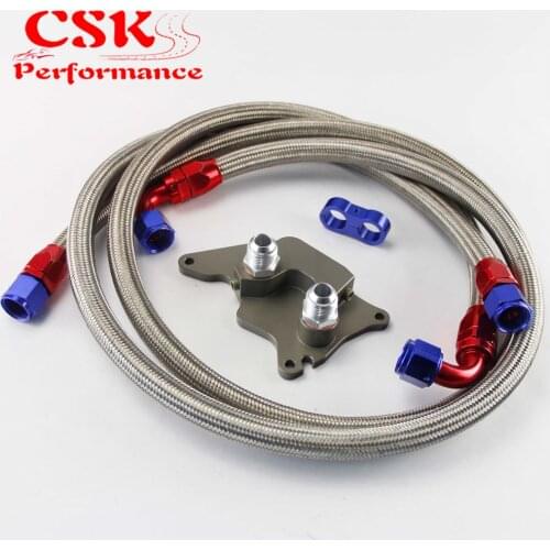 AN10 Filter Sandwich Adapter+Nylon Braided or SS Braided Oil Line Fits For BMW Mini Cooper S Supercharger R56 Black/Silver