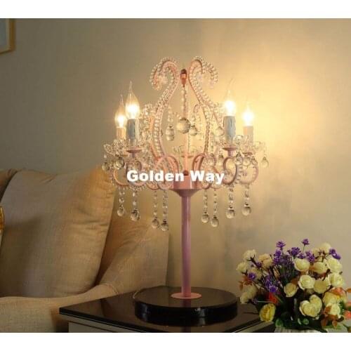 Free Shipping Pinky 5 Lights Crystal Table Lamps Girl Room Crystal Table Lights Living Room Bedroom Decorative Light D43cm H65cm