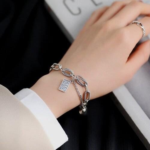 S925 Sterling Silver Bracelet For Women One Arrow Through Heart Retro Punk Fashion Personality 925 Pure Silver Bracelet