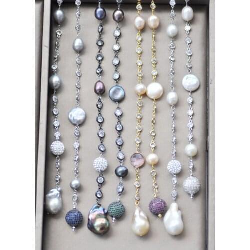 D0465 30" 26mm Keshi & Baroque & Coin & Rice Pearl Necklace CZ Chain