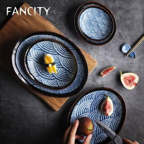 FANCITYJapanese style underglaze ceramic plate breakfast plate sushi plate vegetable plate fruit plate cooking plate