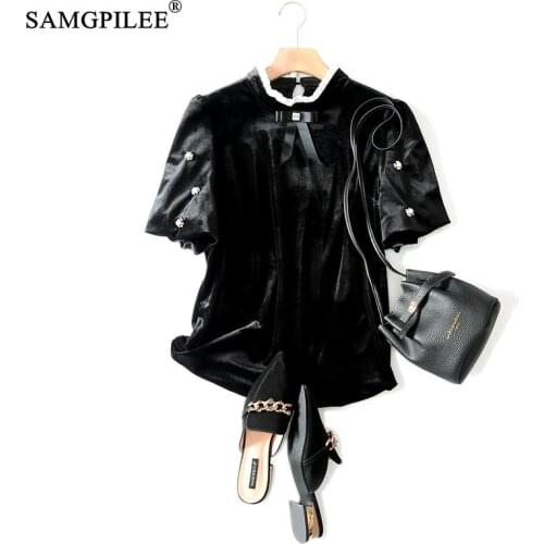 Women Fashion T-shirts Casual Plus Size Women Oversized T Shirt Corduroy Short Sleeve Bow Solid O-neck Autumn Women Clothing 4XL