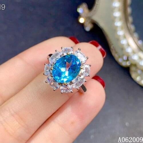 KJJEAXCMY fine jewelry 925 sterling silver inlaid natural blue topaz new ring popular girls ring support test