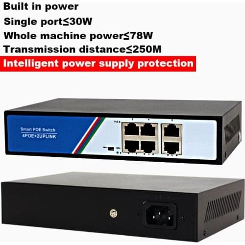 POE Switch 48V 4 Port with 2 Port Uplink Ethernet 78W Power 250M diatance IEEE 802.3 AF/AT for Network CCTV POE IP Cameras