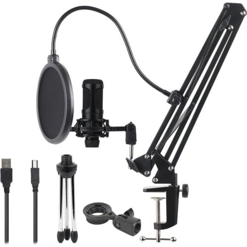 Condenser Microphone USB Mic with Cantilever Bracket Tripod Plug and Play for Laptop Desktop PC Karaoke Recording