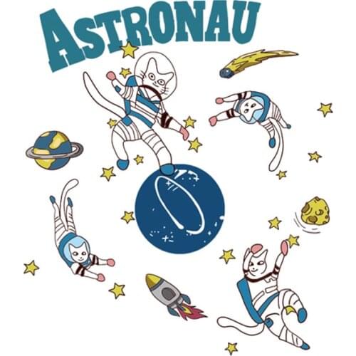 Space cat cartoon clothing heat transfer spaceship patch sticker heat transfer iron for decoration gift for childrens T-shirt