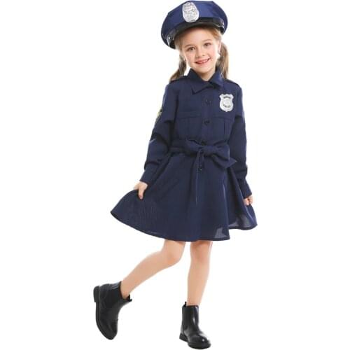 Cosplay Costumes Kids Girls Police Costume Cop Officer Uniform Suit Children Halloween Christmas Gift