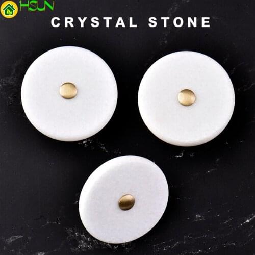 Brass+ stone Knob / Dresser Knobs White Cabinet Pulls Knobs / simple Kitchen Door Handle Knob Furniture Hardware