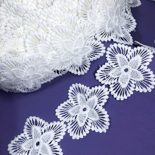 10yards Computer Embroidery 5.5cm Lace Fabric Ribbon Sewing Trim Diy Handmade Pentagonal Flower Spot Milk Silk Dress Accessories