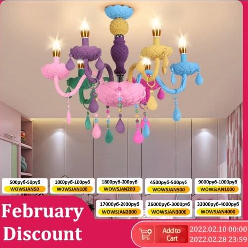 Girls Room Chandelier Rainbow Candle Chandelier Princess Crystal Chandelier Modern Fantasy Child Bedroom Hanging Lamp Droplight