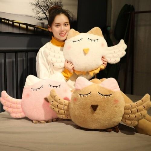 Soft owl stuffed toy cute owl plush cushion hug pillow pink brown animal throw pillow for home bedroom kid gift removable