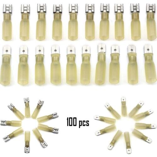 100PCS Female/Male Heat Shrink Terminals Set Assorted 4.0-6.0mm2 Electrical Wiring Insulated Crimp Butt Spade Connector 12-10AWG
