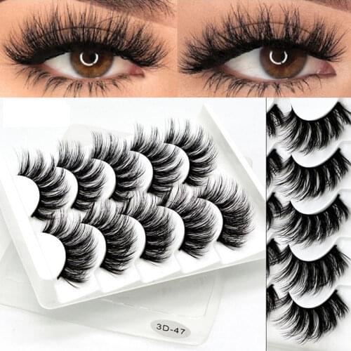 5Pairs Faux Mink Hair False Eyelashes Natural Long Wispies Lashes Handmade Cruelty-free Criss-cross Eyelashes Makeup Tools