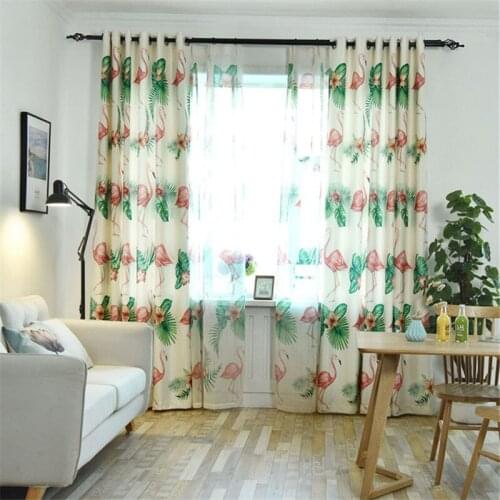 Nodric Living Room Window Curtains Flamingo and Tree Decoration Semi-Shading Polyester Kitchen Bedroom Panels Wholesale Valances