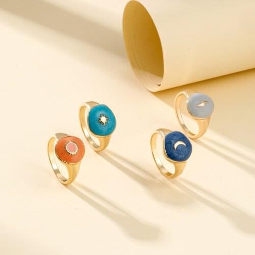 Lost Lady 2021 New Metal Drip Ring Sun Moon Trend Wild European And American Retro Light Luxury Gift Niche Creative Jewelry