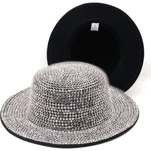 2021 rhinestone flat fedora hat Panama new felt hat mens jazz hat party stage performance hat ladies fedora hat шляпаженская