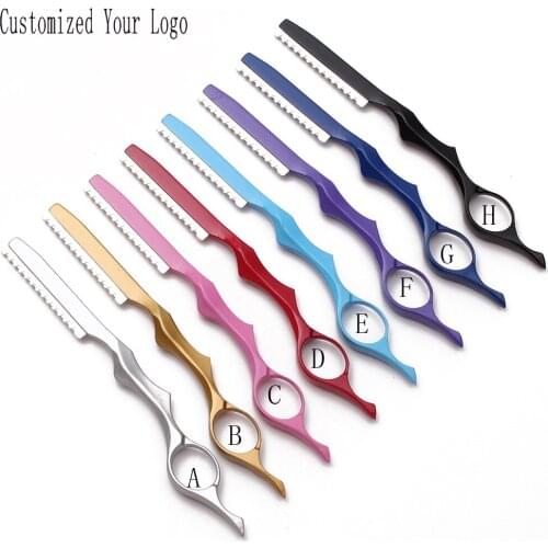 Customized Logo Professional Sharp Barber Razor Blade Hair Razors Cut Hair Cutting Thinning Knife Salon Tools Add 1 Blade