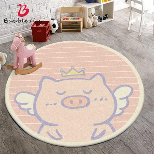 Bubble Kiss Pink Carpet Cute Cartoon Crown Pig Stripes Rug Modern Home Living Room Bedroom Decor Carpet Baby Room Non-Slip Rugs