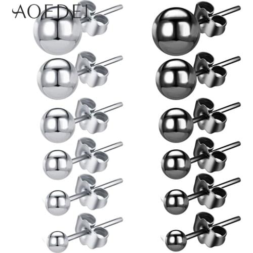 AOEDEJ 6 Pairs/lot 20g Round Zircon Stud Earring Set 3-8MM Stainless Steel Ear Studs Black Color Helix Conch Tragus Piercings