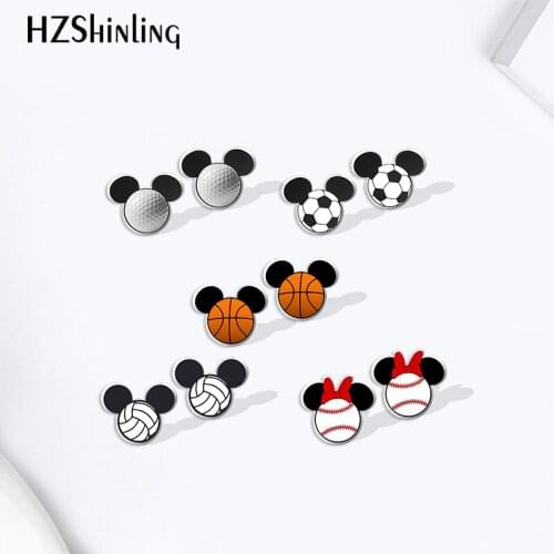 Disney Mickey Mouse Art Pattern Basketball Football Acrylic Stud Earrings Resin Epoxy Ear Jewelry