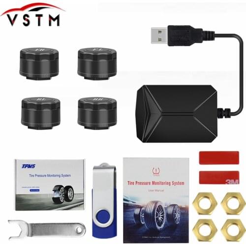 Auto Universal TPMS Car Tire Pressure Monitoring System TPMS LCD Display with 4 EXternal Sensors USB Charge