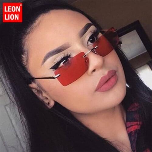 LeonLion 2021 Rimless Sunglasses Women Vintage Mirror Brand Designer Flat Round Glasses UV400 Street Beat Lentes De Sol Hombre