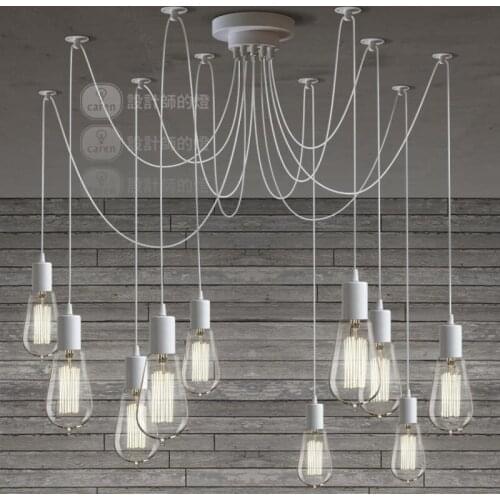 LOFT Modern White/Black Lustre chandeliers 6-16 Arms Retro Adjustable Edison Bulb Lamp E27 Art Spider Ceiling luminaire Fixture