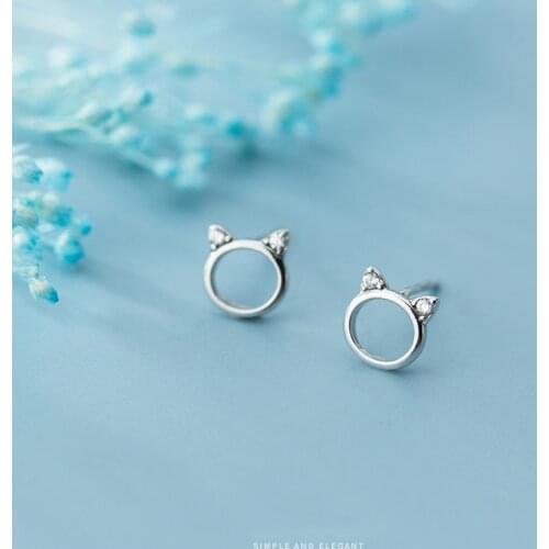 MODIAN Radiant Zircon Hollow Out Cute Cat Face Shape Ear Pin for Women Gift 925 Sterling Silver Animal Stud Earring Fine Jewelry