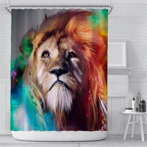 Animals Bath Curtains Ferocious Lion African Leopard Bathroom Decorative Shower Curtains Bathtub Decoration Multiple Size