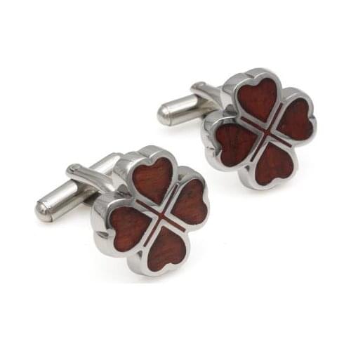 Wooden Cufflinks Cuff Links Four Leaf Clover Shape Wood Inlayed Cufflinks Shirt Button Mens Gift Jewelry Accessory 5pairs/lot