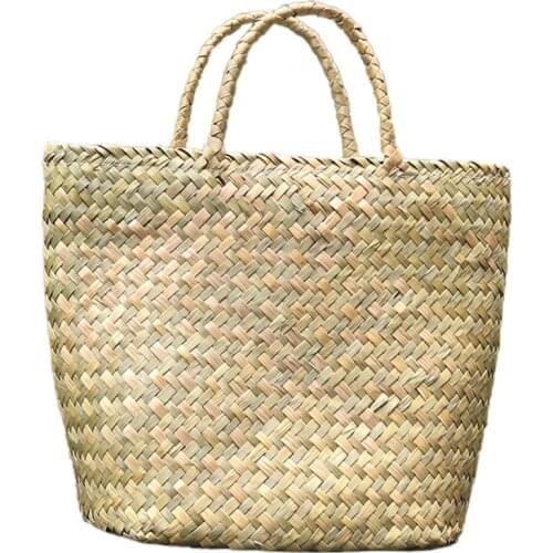 Women Handbag Handmade Summer Straw Bag Wicker Woven Tote Beach Bags Retro Rattan Bag Hand Basket