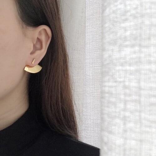 Minimalist fanshaped sector ear jacket for women stainless steel bar geometry stud earrings gold color fashion dainty