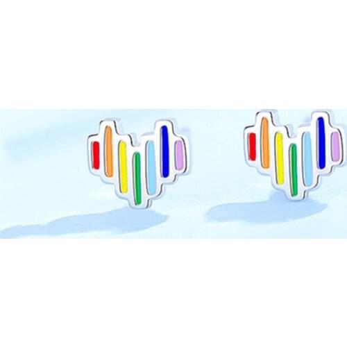 Forest Rainbow Love Sweet Little Colorful Dripping Heart-shaped 925 Sterling Silver Stud Earrings For women Girls Jewelry SE099