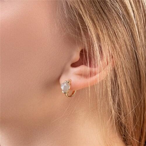 LUNA CHIAO Fashion Jewelry Cooper Casting Opal Stone Labradorite Natural Rock Mini Huggie Hoops Earrings for Women