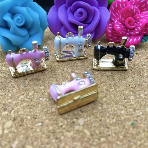 10PCS 3D Jewelry Pendant Charms Enamel Alloy Sewing Machine Bracelet Earring Necklace Rhinestone Crystal Gold Tone Pendants
