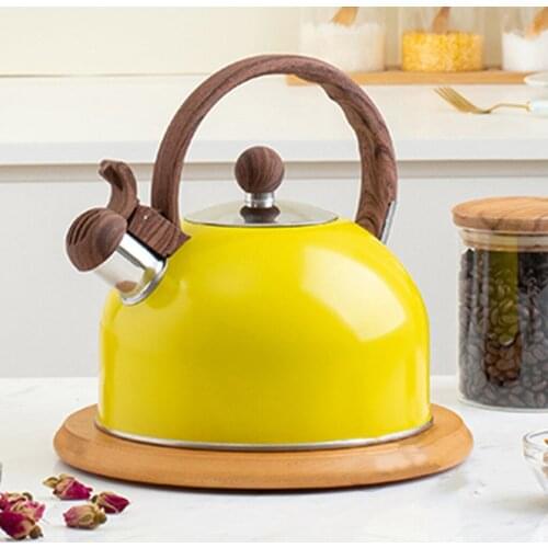 2.5L Stainless Steel Whistling Kettle with Wooden Handle Hiking Cookware Coffee Tea Kettle