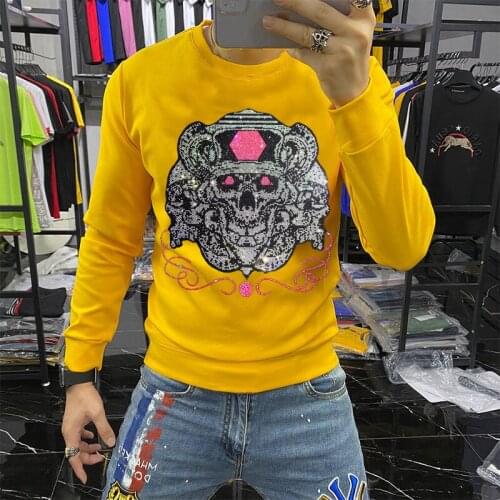 Brand Mens Hoodie Plus Velvet Winter Diamond Skull Hot Sale Sweatshirt Fall Oversized Pullover Slim Fit