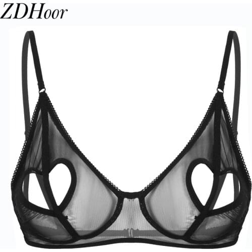Womens Mesh See Through Bra Tops Sheer Sexy Lingerie Open Cup Wire-free Unlined Bralette Adjustable Bra Bustier Cami Crop Tops
