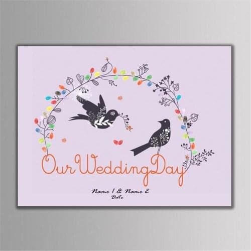 1Pcs DIY Wedding Fingerprint Tree Signature Canvas Print Birds For Wedding/Birthday/Baby Shower Party Decoration Supply