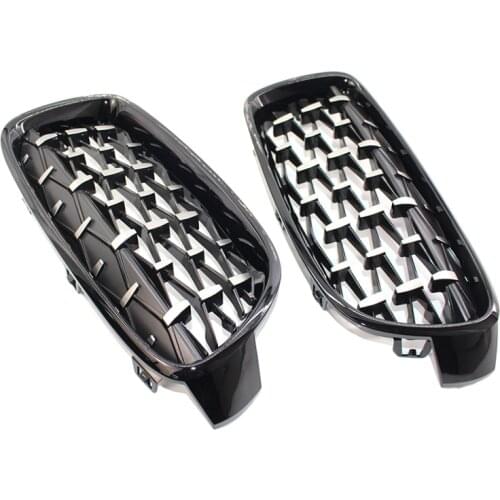 A Pair Chrome Kidney Grilles Meteor Style Front Bumper For BMW 3 Series F30 F35 F31 2012-2018 Diamond Style Racing Grills