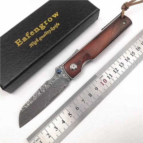 Sitivien ST211 Damascus Blade Wood Handle Flipper Ball Bearing Camping Outdoor Hunting Utility Pocket EDC Folding Knife
