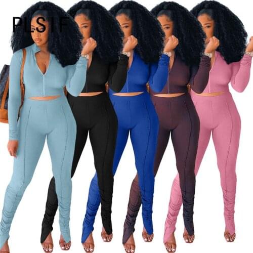 Simple Solid Crop Top And Pencil Pant Set Casual Party Club 2 Pieces Outfits Female Matching Sets