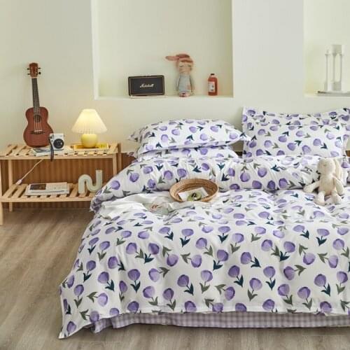 Pastoral Bedding Sets,220x240 Duvet Cover Set With pillowcase 210x210 Quilt Cover ,Purple Flower Pattern King Size Blanket set