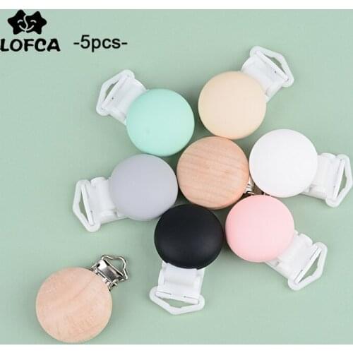 LOFCA 5pcs/lot Baby Wooden Pacifier Clip Making DIY Silicone Beads Pacifiers Chain Accessory Infant Soother Clasps