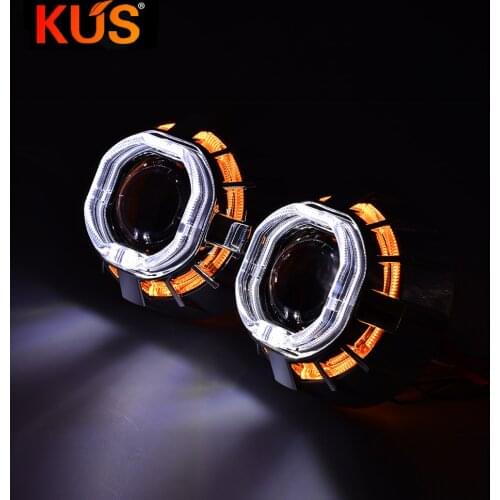 2.5 Inch Bi-xenon Projector Lens Dual LED Angel Eyes HID Projector Headlight Lenses H4 H7 Car Lights Accessories Use H1 Light