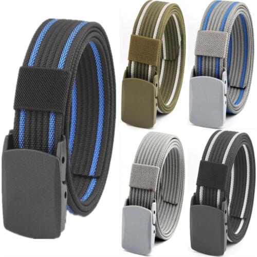 Mens Womens Plain Color Nylon canvas outdoor training Belt Plastic Buckle PD002