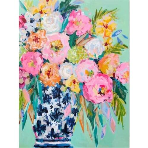 Abstract Blue Orange Flower DIY Embroidery Cross Stitch 11CT Kits Needlework Craft Set Printed Canvas Cotton Thread Design