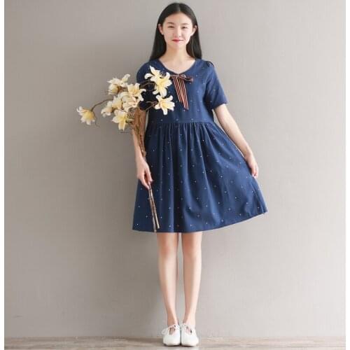 New Summer Fashion Women Girls Retro Dress Casual Dot Print Dresses Vintage Short Sleeve Elegant Sundress Vestidos Mini Dress