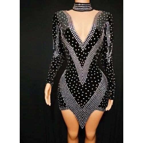 New Fashion Ladies Long Sleeve Sexy Bodycon Mini Dress Sexy Stage Wear Bar Singer Performance Dress Celebrate Outfit