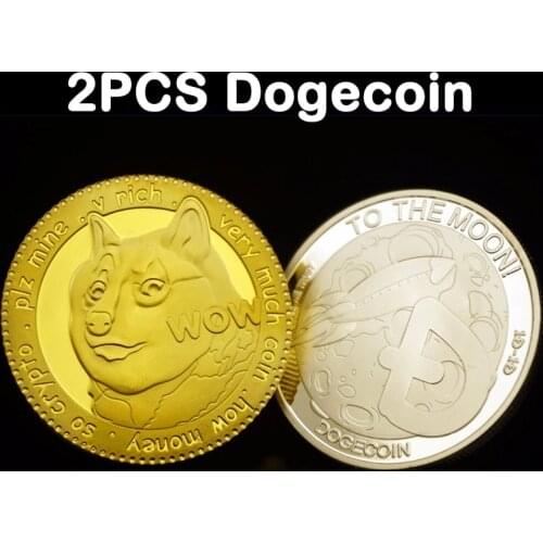 2 Pieces Sets Gold Silver Plated Funny Dogecoin Cute Dog Commemorative Coins To The Moon Dog Collection Memorial Replica Coins